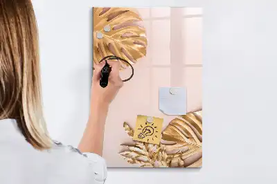 Quadro de apagar a seco magnético com estampa de folhas douradas
