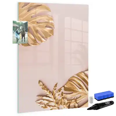 Quadro de apagar a seco magnético com estampa de folhas douradas