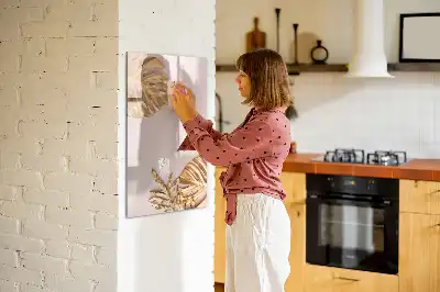 Quadro de apagar a seco magnético com estampa de folhas douradas