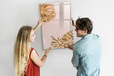 Quadro de apagar a seco magnético com estampa de folhas douradas