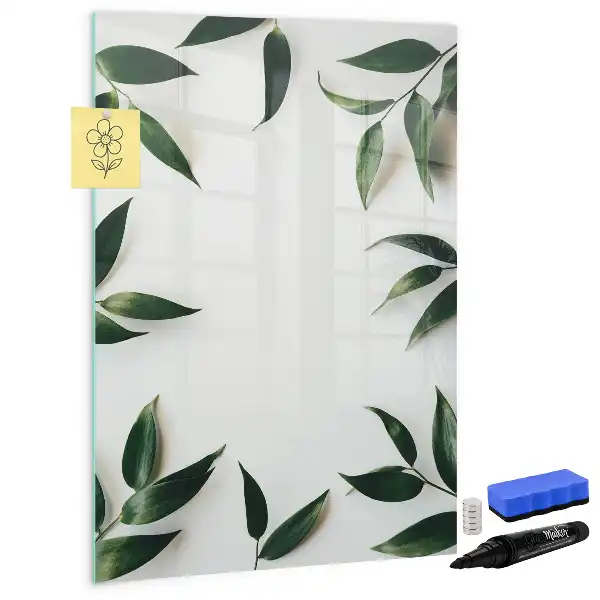 Quadro magnético de apagar a seco com moldura de folhas verdes