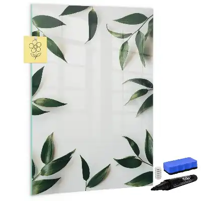 Quadro magnético de apagar a seco com moldura de folhas verdes