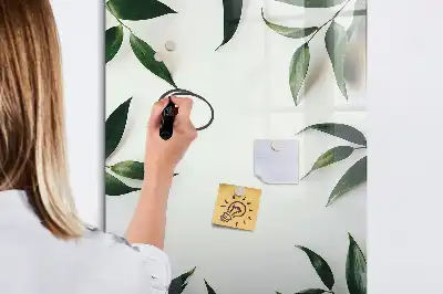 Quadro magnético de apagar a seco com moldura de folhas verdes
