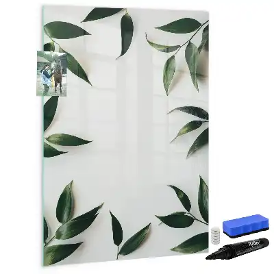 Quadro magnético de apagar a seco com moldura de folhas verdes