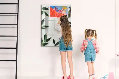 Quadro magnético de apagar a seco com moldura de folhas verdes