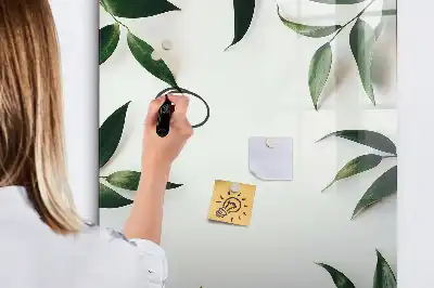 Quadro magnético de apagar a seco com moldura de folhas verdes