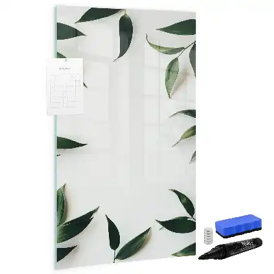 Quadro magnético de apagar a seco com moldura de folhas verdes