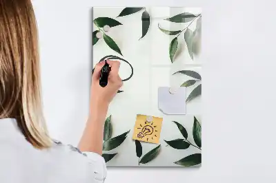 Quadro magnético de apagar a seco com moldura de folhas verdes