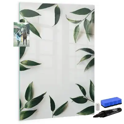 Quadro magnético de apagar a seco com moldura de folhas verdes