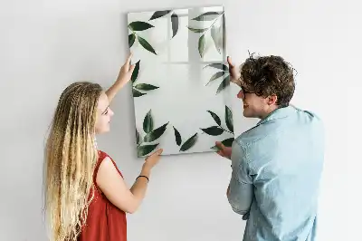 Quadro magnético de apagar a seco com moldura de folhas verdes
