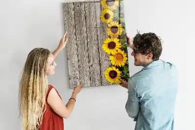 Quadro magnético de apagar a seco estampa de girassóis na madeira