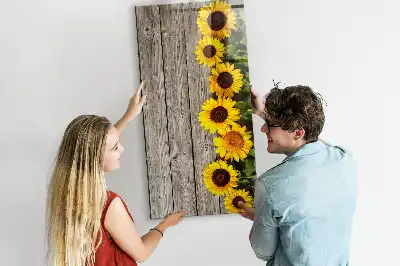 Quadro magnético de apagar a seco estampa de girassóis na madeira