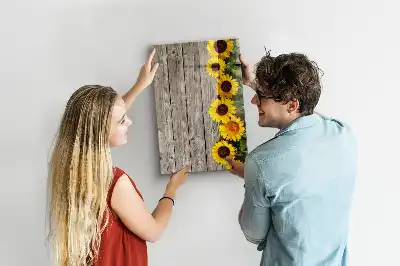 Quadro magnético de apagar a seco estampa de girassóis na madeira
