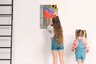 Quadro magnético de apagar a seco estampa de girassóis na madeira