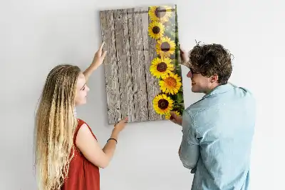 Quadro magnético de apagar a seco estampa de girassóis na madeira