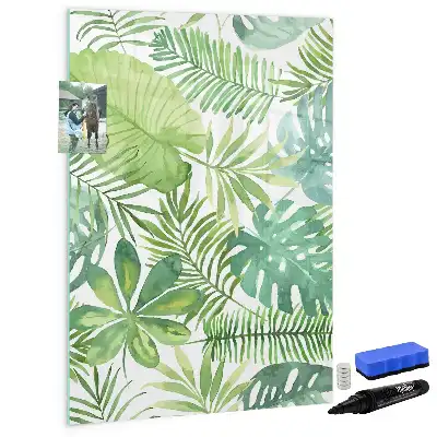 Quadro magnético de apagar a seco estampa de folhas em aquarela