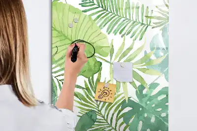 Quadro magnético de apagar a seco estampa de folhas em aquarela