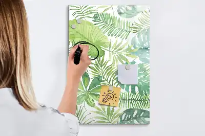 Quadro magnético de apagar a seco estampa de folhas em aquarela