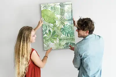 Quadro magnético de apagar a seco estampa de folhas em aquarela
