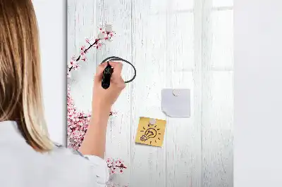 Quadro magnético de apagar a seco com estampa de flores na madeira