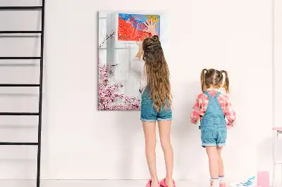Quadro magnético de apagar a seco com estampa de flores na madeira
