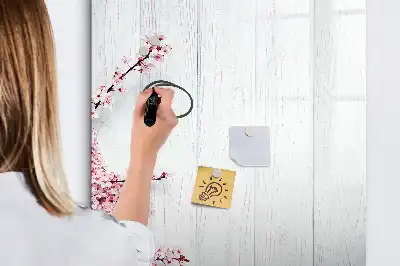 Quadro magnético de apagar a seco com estampa de flores na madeira