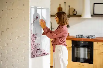 Quadro magnético de apagar a seco com estampa de flores na madeira