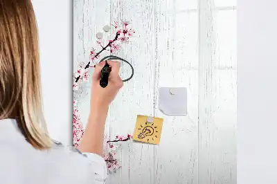 Quadro magnético de apagar a seco com estampa de flores na madeira