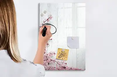 Quadro magnético de apagar a seco com estampa de flores na madeira