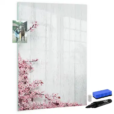 Quadro magnético de apagar a seco com estampa de flores na madeira