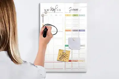 Quadro magnético de apagar a seco para menu semanal