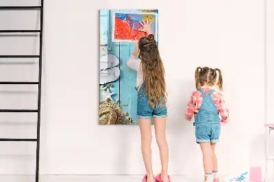 Quadro magnético de apagar a seco com estampa de tábuas de praia azuis