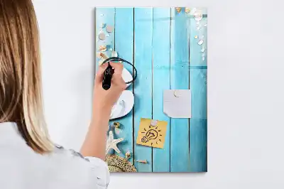 Quadro magnético de apagar a seco com estampa de tábuas de praia azuis