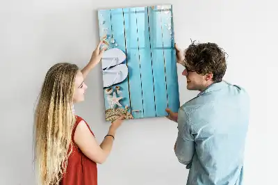 Quadro magnético de apagar a seco com estampa de tábuas de praia azuis