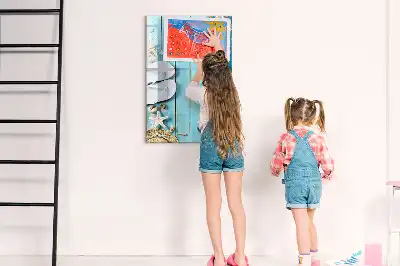 Quadro magnético de apagar a seco com estampa de tábuas de praia azuis