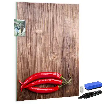 Quadro magnético de apagar a seco estampa de pimentas em tábua de madeira