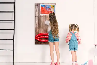 Quadro magnético de apagar a seco estampa de pimentas em tábua de madeira