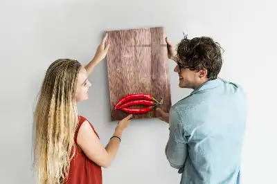 Quadro magnético de apagar a seco estampa de pimentas em tábua de madeira
