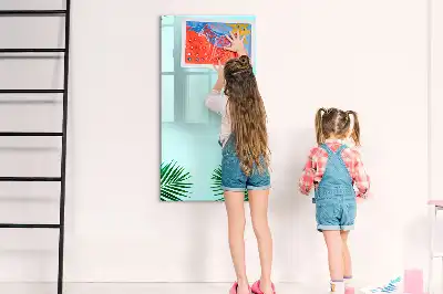 Quadro magnético de apagar a seco estampa de folhas exóticas