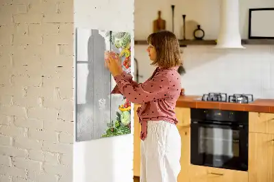 Quadro magnético de apagar a seco com estampa de vegetais na madeira