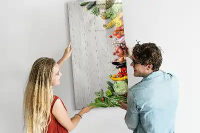 Quadro magnético de apagar a seco com estampa de vegetais na madeira