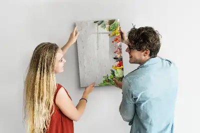 Quadro magnético de apagar a seco com estampa de vegetais na madeira
