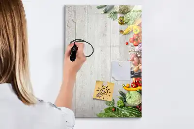 Quadro magnético de apagar a seco com estampa de vegetais na madeira