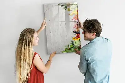 Quadro magnético de apagar a seco com estampa de vegetais na madeira