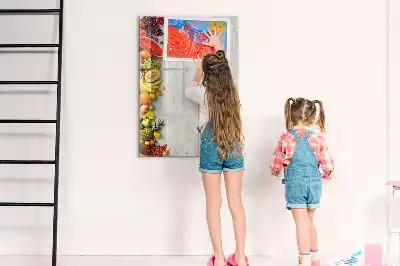 Quadro magnético de apagar a seco com estampa de vegetais na madeira
