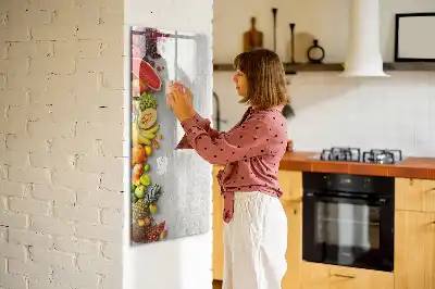 Quadro magnético de apagar a seco com estampa de vegetais na madeira