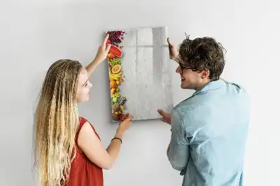 Quadro magnético de apagar a seco com estampa de vegetais na madeira