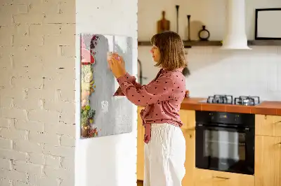 Quadro magnético de apagar a seco com estampa de vegetais na madeira