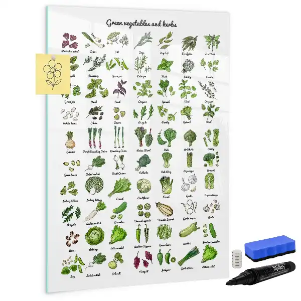 Quadro magnético de apagar a seco com tema de vegetais verdes