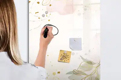 Quadro magnético de apagar a seco com estampa de abstração dourada de vegetais